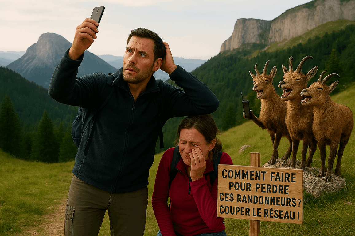 image générée par IA chamois farceurs  randonnée dans le massif de la Chartreuse page humoristique